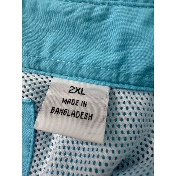 World Wide Sportsman Teal Short Sleeve Fishing Shirt 2XL Button-Down Pockets - Picture 4 of 13